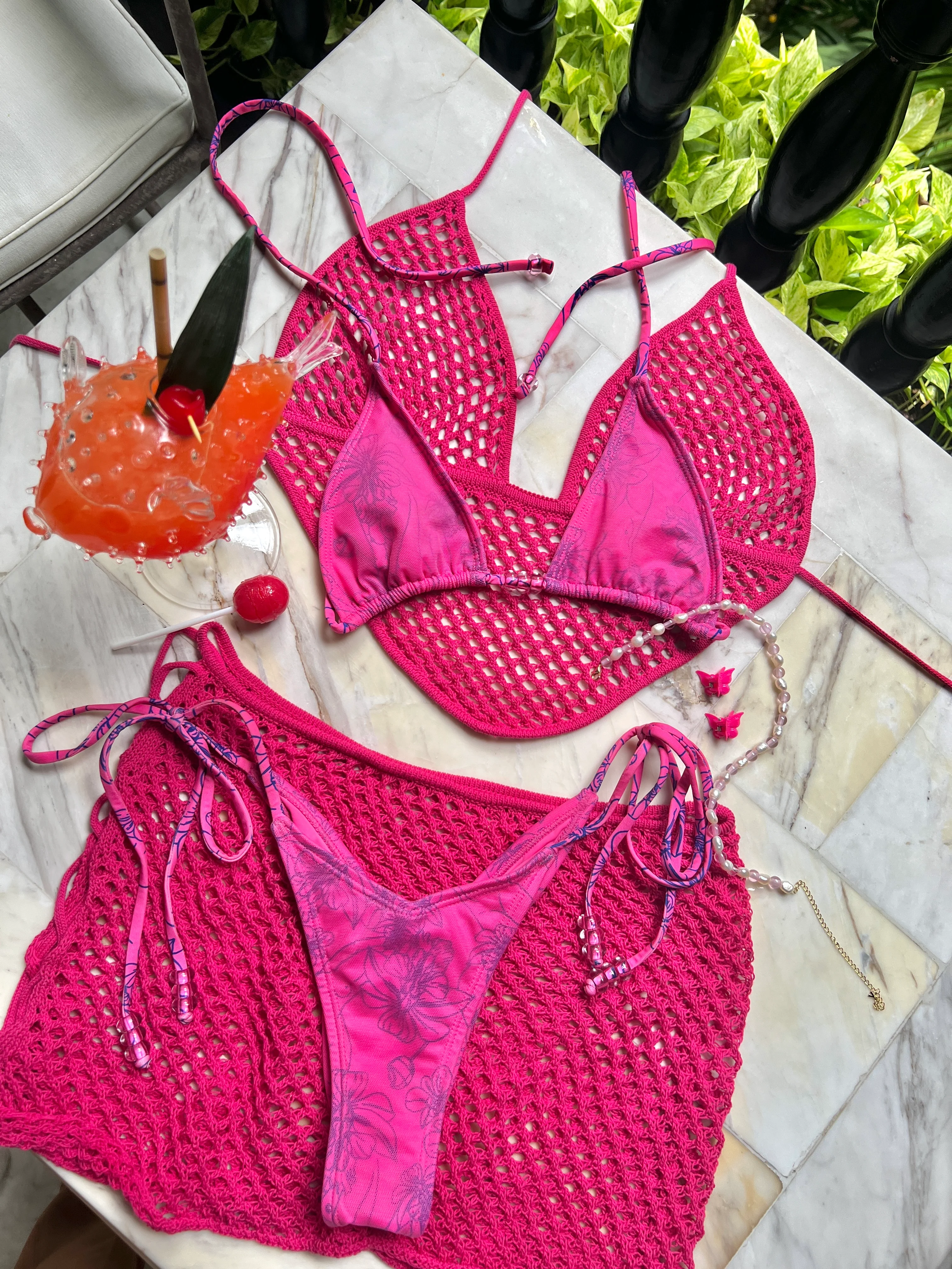 Karla V-Kini Bottom in Rosa Azul (Bead Trim) - Image 6